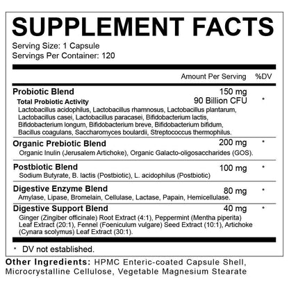 Probiotics 90 Billion CFU - 5-in-1 with Prebiotics, Postbiotics & Enzymes