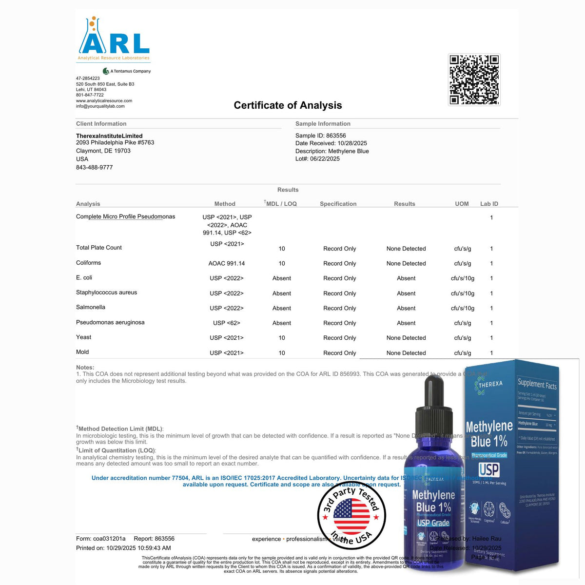 Methylene Blue 1% USP Grade Drops